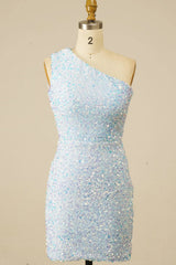 Sheath One Shoulder Royal Blue Sequins Short Homecoming Dress