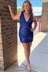 Sparkly White Sequins V-Neck Tight Homecoming Dress