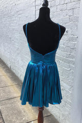 Sparkly Fuchsia A-Line Halter Pleated Short Homecoming Dress