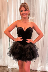 Black Sweetheart A Line Tiered Short Homecoming Dress