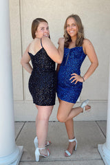 Glitter Royal Blue Corset Tight Short Sequins Homecoming Dress