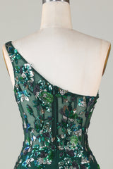 Sparkly Dark Green Tight Short Beaded Homecoming Dress with Feathers