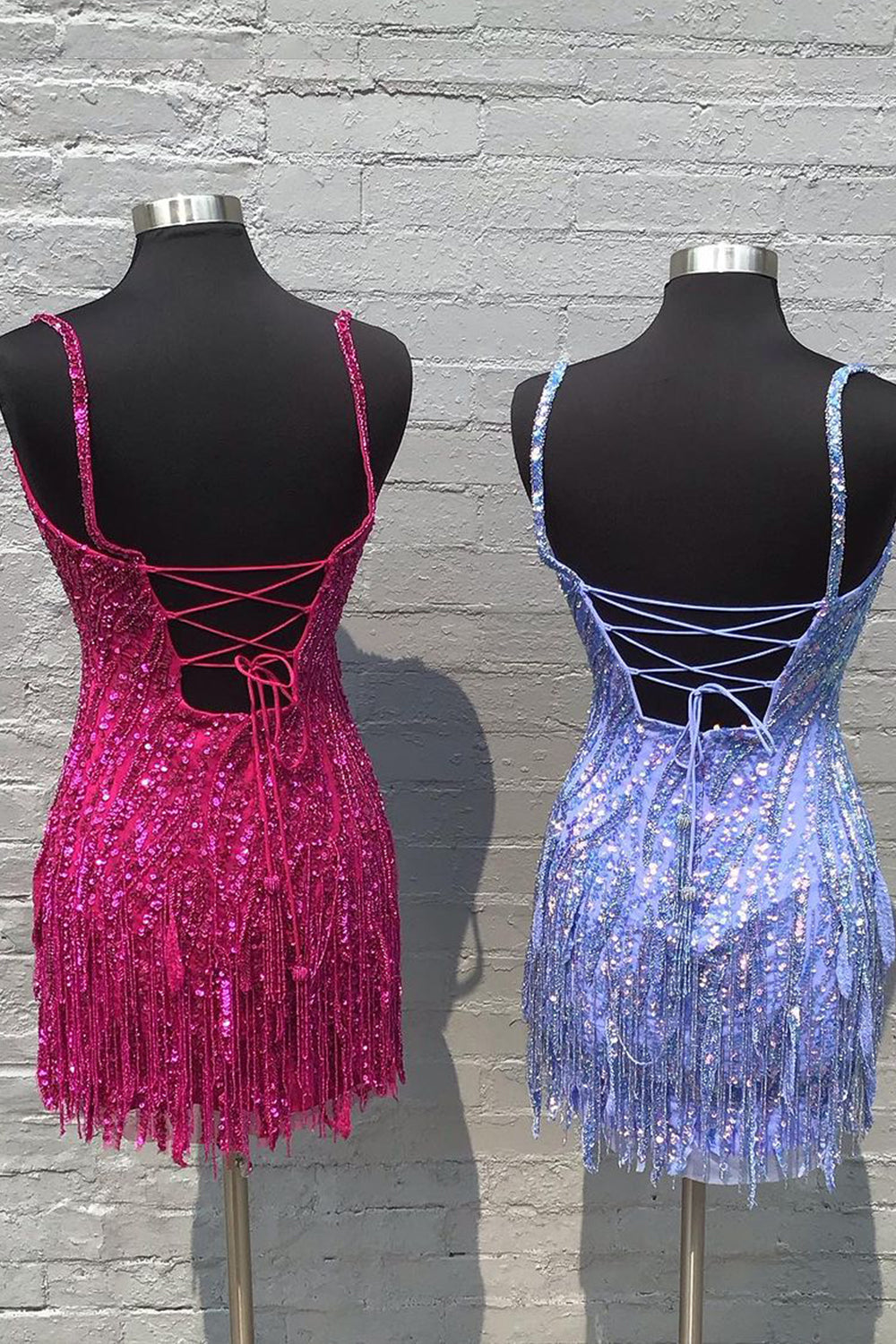 Sparkly Golden Spaghetti Straps Sequins Fringed Tight Short Hoco Dress