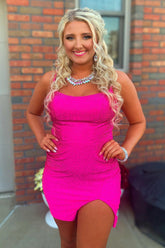 Sparkly Lace-Up Back Sequins Fuchsia Tight Short Homecoming Dress