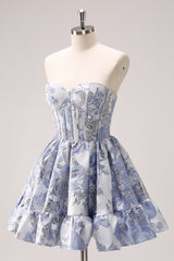Blue Corset Sweetheart A Line Short Homecoming Dress