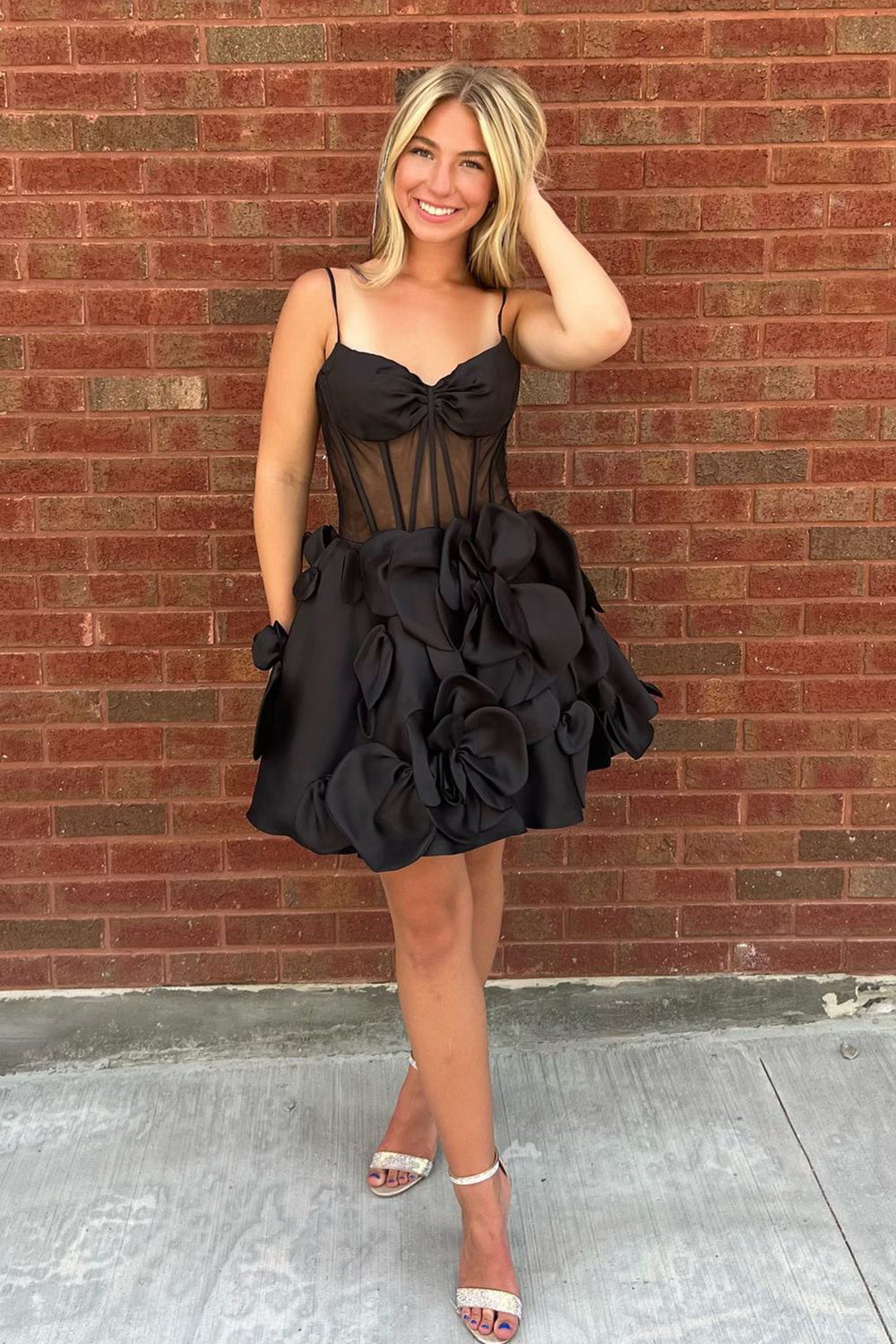 A Line Yellow Corset Short Homecoming Dress With 3D Flowers