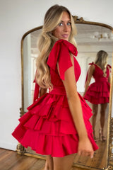 Red A Line Short Homecoming Dress With Ruffles