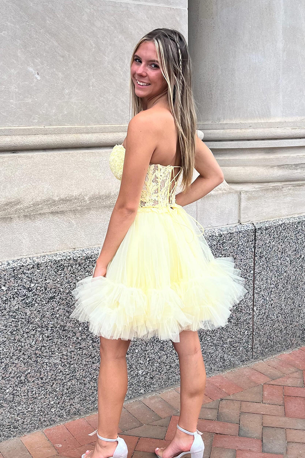 Cute Pink Strapless Corset A Line Tiered Short Homecoming Dress