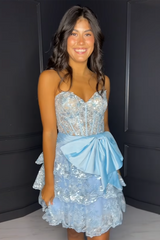 Sparkly A Line Red Strapless Short Homecoming Dress with Bow