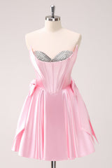 Sparkly Pink Corset Sweetheart A Line Short Homecoming Dress