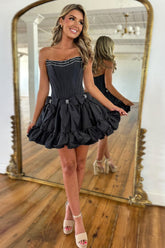 Black Corset Strapless A Line Short Homecoming Dress With Bows
