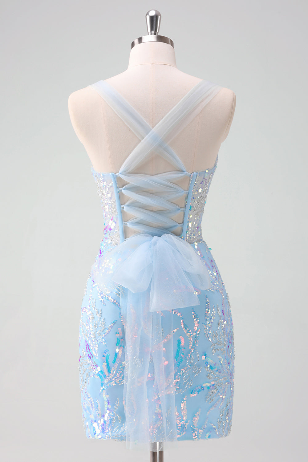 Sparkly Light Blue Sequins Corset Tight Short Homecoming Dress