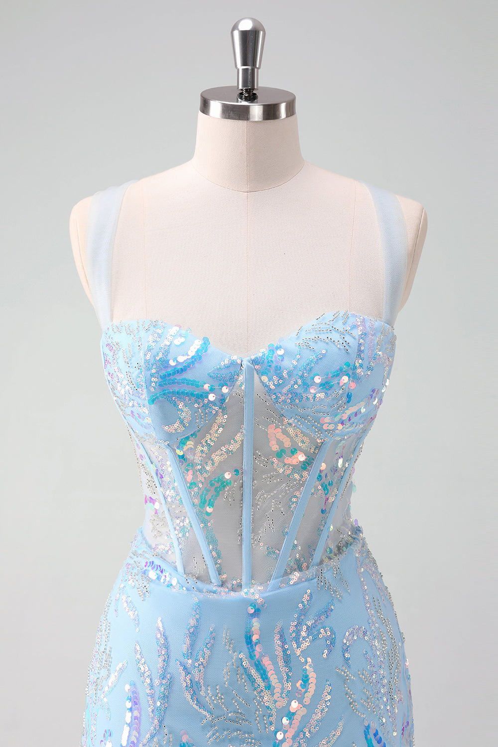 Sparkly Light Blue Sequins Corset Tight Short Homecoming Dress
