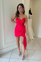 Red Strapless Ruched Tight Short Homecoming Dress