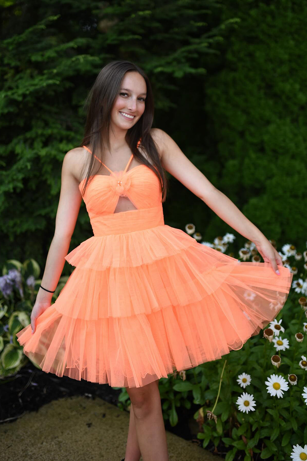 Orange Halter Ruffled A-Line Short Homecoming Dress