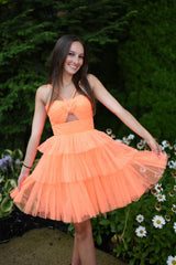 Orange Halter Ruffled A-Line Short Homecoming Dress