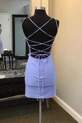 Sparkly Purple Beaded Spaghetti Straps Corset Tight Short Homecoming Dress