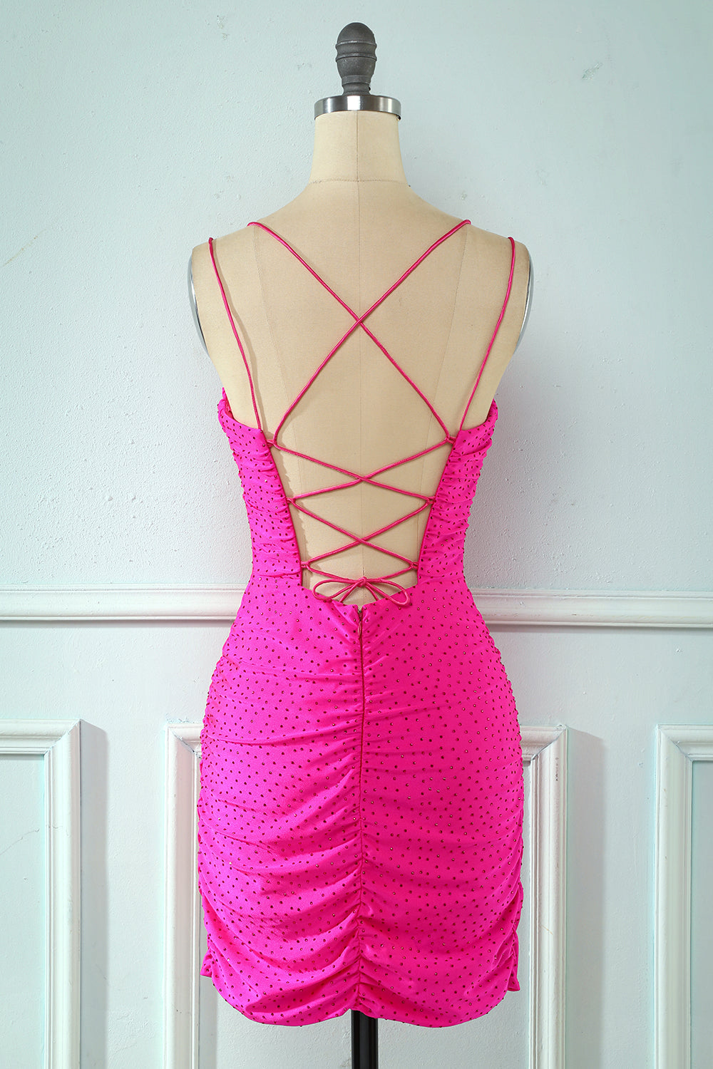 Sparkly Navy Sequined Lace-Up Back Tight Homecoming Dress