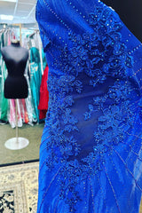 Sparkly Royal Blue Sequined One Shoulder Tight Short Homecoming Dress with Appliques