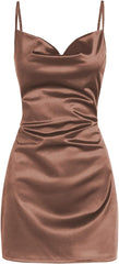 Satin Sleeveless Spaghetti Strap Mini Homecoming Dress