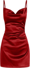 Satin Sleeveless Spaghetti Strap Mini Homecoming Dress