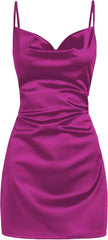 Satin Sleeveless Spaghetti Strap Mini Homecoming Dress