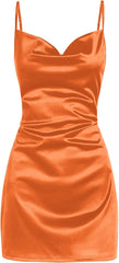Satin Sleeveless Spaghetti Strap Mini Homecoming Dress