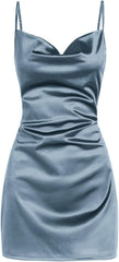 Satin Sleeveless Spaghetti Strap Mini Homecoming Dress