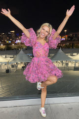 Ivory Floral A-Line Short Homecoming Dress