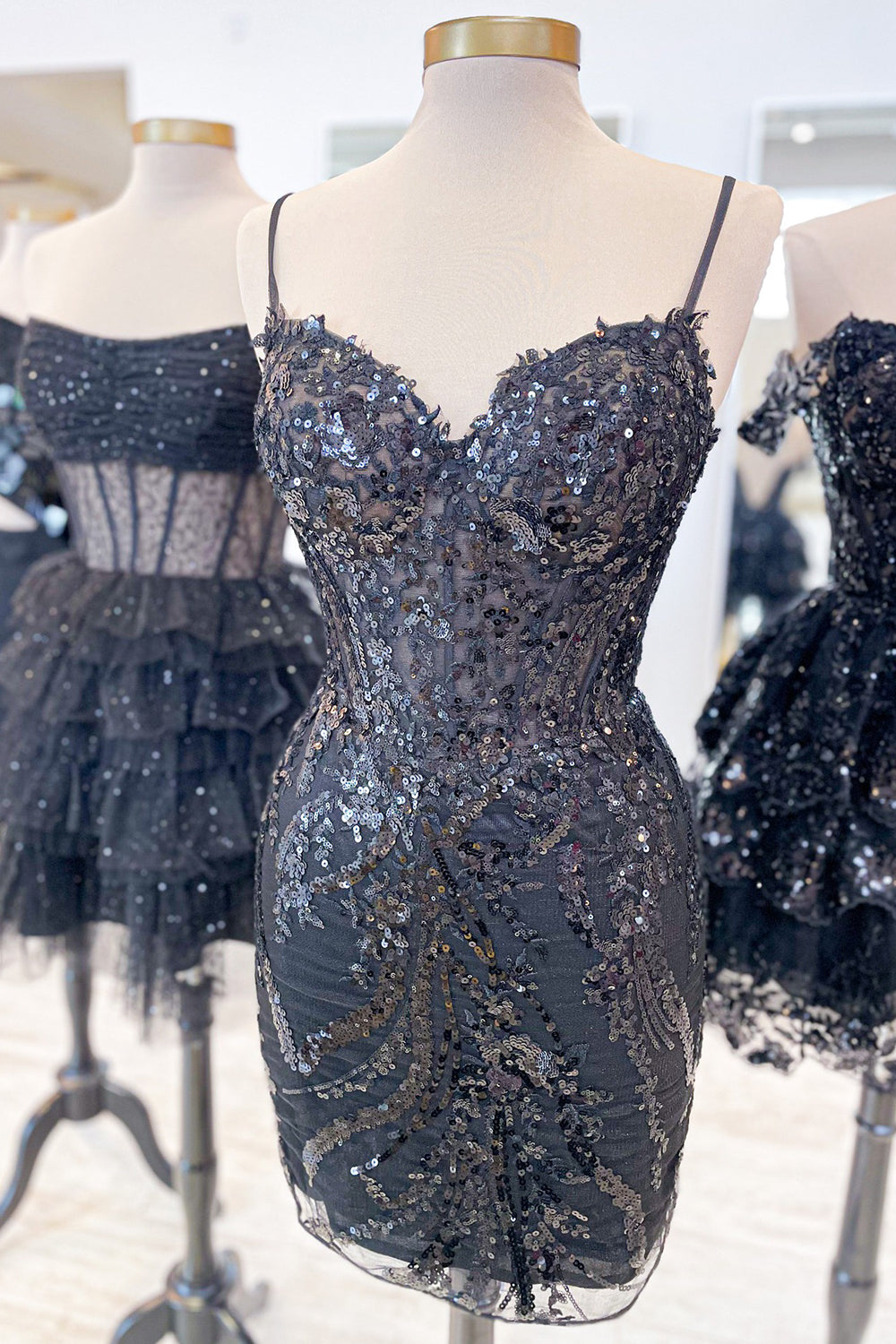 Glitter Lilac Corset Sequins Tight Short Homecoming Dress with Appliques