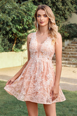 Beautiful Tulle Short A-line Lace Prom Dress with Ruffles