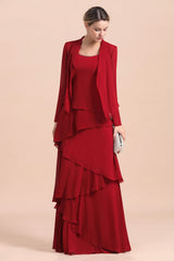 Cascading Ruffles Red Chiffon Mother Of The Bride Dresse with Jacket Babyonlines