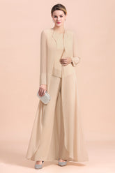 Champagne Long Sleeve Mother Of The Bride Jumpsuit with Long Jacket Babyonlines