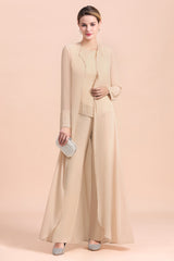 Champagne Long Sleeve Mother Of The Bride Jumpsuit with Long Jacket Babyonlines