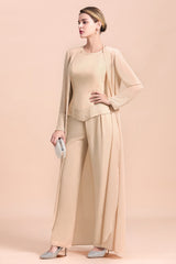 Champagne Long Sleeve Mother Of The Bride Jumpsuit with Long Jacket Babyonlines