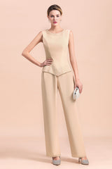 Champagne Long Sleeve Mother Of The Bride Jumpsuit with Long Jacket Babyonlines
