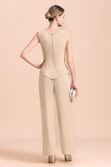 Champagne Long Sleeve Mother Of The Bride Jumpsuit with Long Jacket Babyonlines