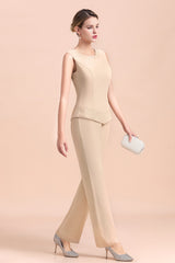 Champagne Long Sleeve Mother Of The Bride Jumpsuit with Long Jacket Babyonlines