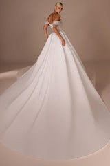 Chic Off The Shoulder Mermaid Satin Sequined Long Wedding Dress with Train