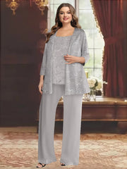 Sequined Chiffon Pantsuits for the Mother of the Bride with Jacket