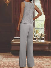 Sequined Chiffon Pantsuits for the Mother of the Bride with Jacket