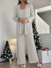 Sequined Chiffon Pantsuits for the Mother of the Bride with Jacket