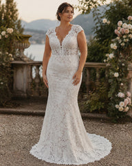 Boho Lace Cap Sleeve Vintage Wedding Dress Simple Country Sheath Bridal Gown