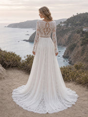 Modest Long Sleeve Simple Wedding Dress Lace Boho Courthouse Bridal Gown