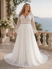 Modest Long Sleeve Simple Wedding Dress Lace Boho Courthouse Bridal Gown