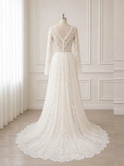 Modest Long Sleeve Simple Wedding Dress Lace Boho Courthouse Bridal Gown
