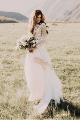 Boho Country Elopement Wedding Dress Western Long Sleeve Modest Vintage Bridal Gown