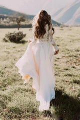 Boho Country Elopement Wedding Dress Western Long Sleeve Modest Vintage Bridal Gown