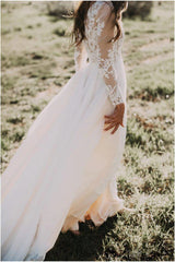Boho Country Elopement Wedding Dress Western Long Sleeve Modest Vintage Bridal Gown
