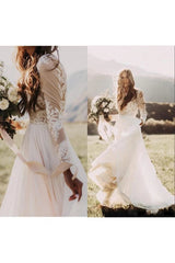 Boho Country Elopement Wedding Dress Western Long Sleeve Modest Vintage Bridal Gown